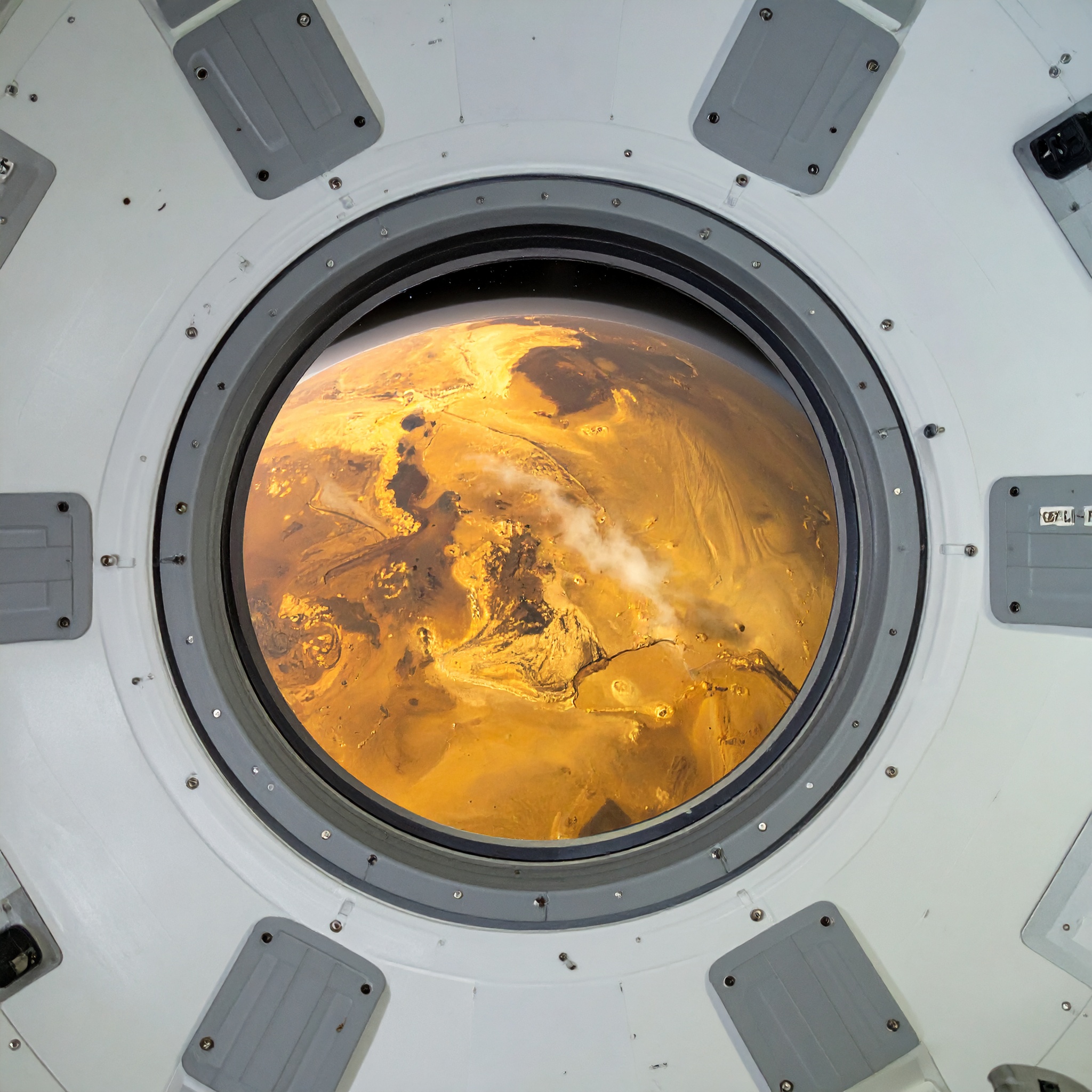 Starship bridge view over Kepler-X